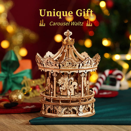 Carousel 3D DIY Wooden Puzzle Model Rotating Music Box