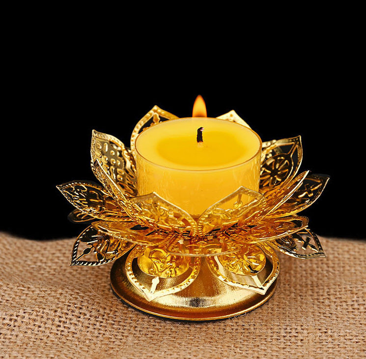 Gold Lotus Metal Candle Holder