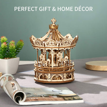 Carousel 3D DIY Wooden Puzzle Model Rotating Music Box
