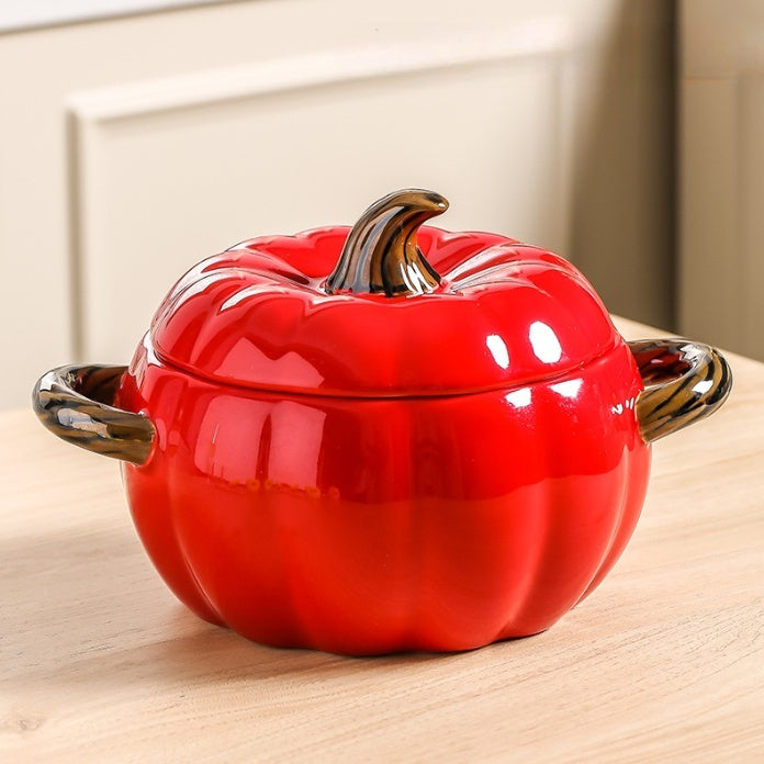 Pumpkin-shaped Ceramic Soup Bowl With Lid