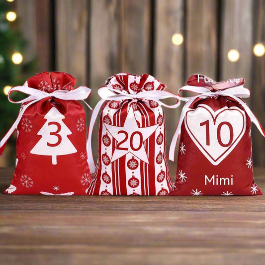 Christmas Advent Calendar Satin Gift Bag Set