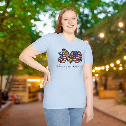 Peace Love America (Cheetah Print) Adult T-shirt