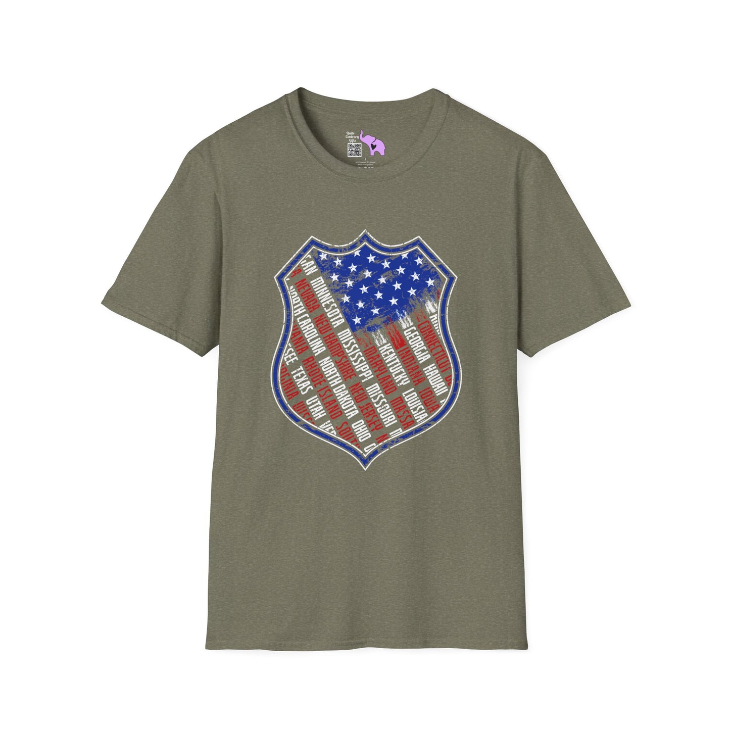 Badge-Shaped American Flag w/States Adult T-Shirt