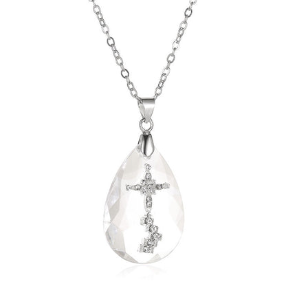 Simple Rhinestone Cross in Crystal Pendant Necklace