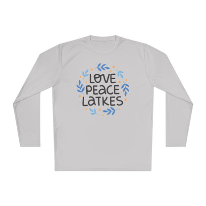 Hanukkah Love Peace Latkes Adult Long Sleeve Tee