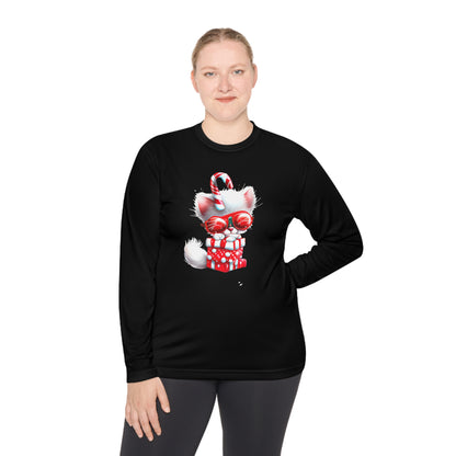 Candy Cane Kitten Adult Long Sleeve Tee