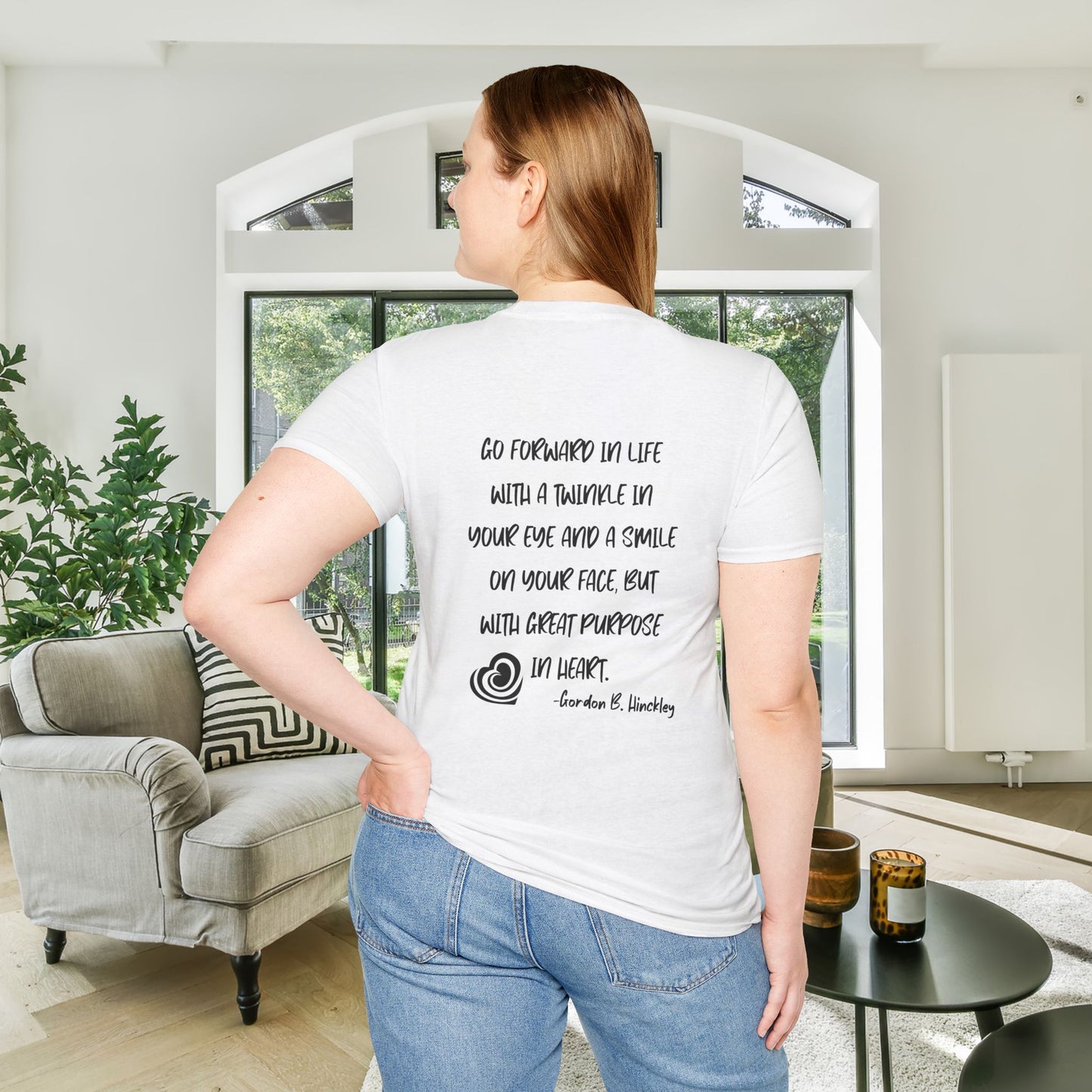 "Go With Purpose In Heart" Hinckley Quote Adult T-shirt