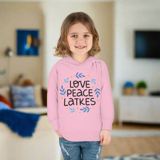 Hanukkah Love Peace Latkes Toddler Pullover Fleece Hoodie