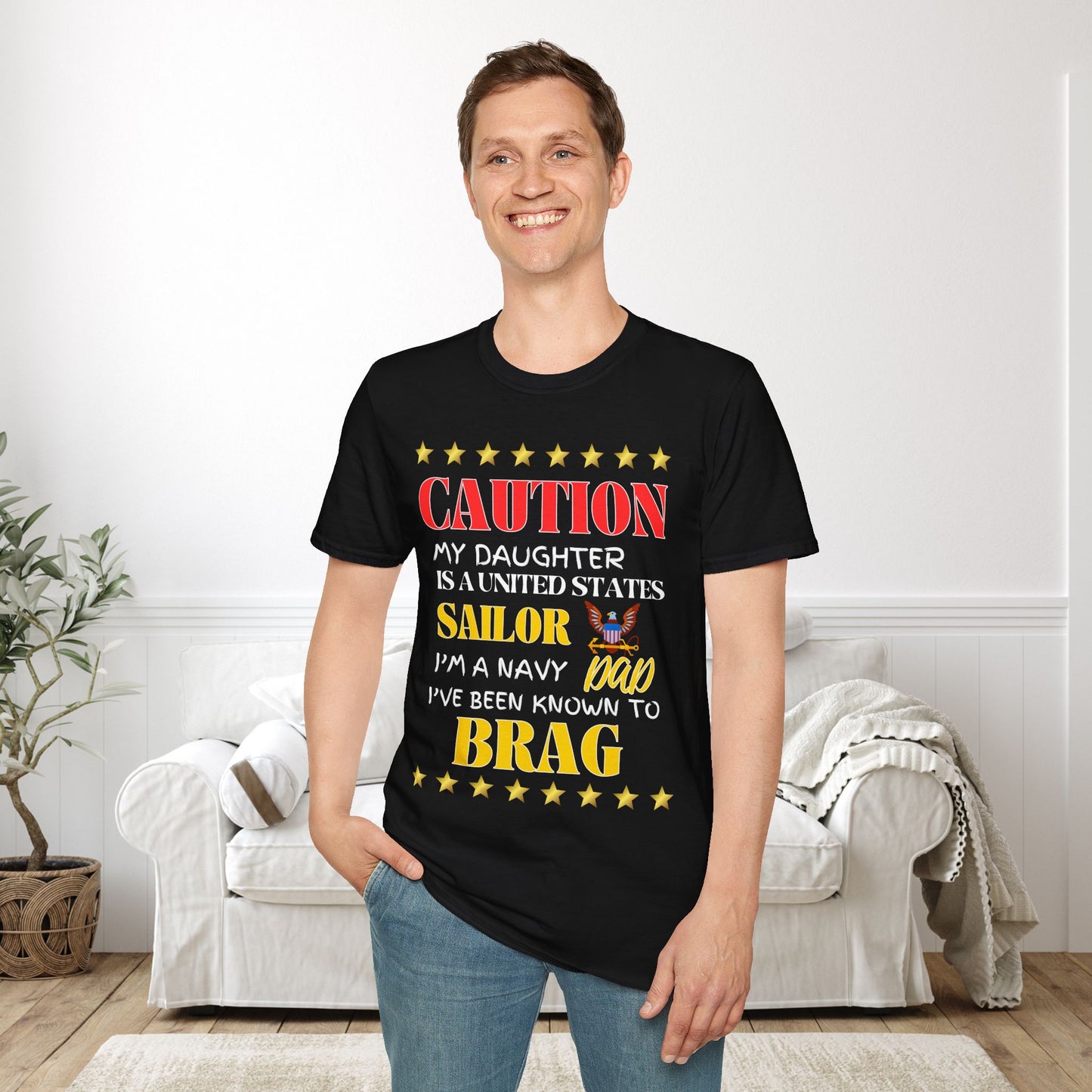 Caution My Daughter is a US Sailor I've Been Known to Brag (Dad) Adult Softstyle T-Shirt