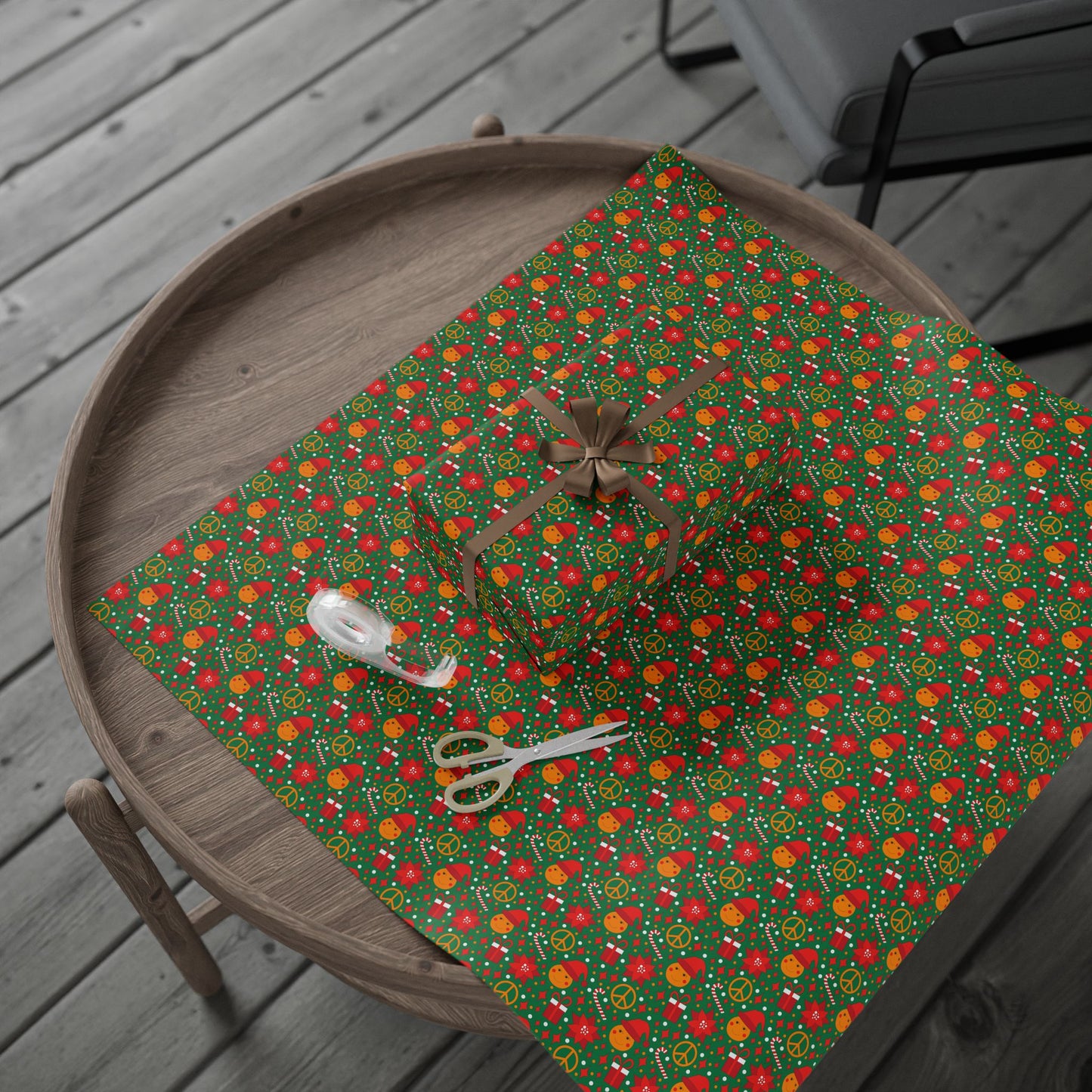 Smiley Face/Santa Hat/Poinsettia Christmas Wrapping Paper