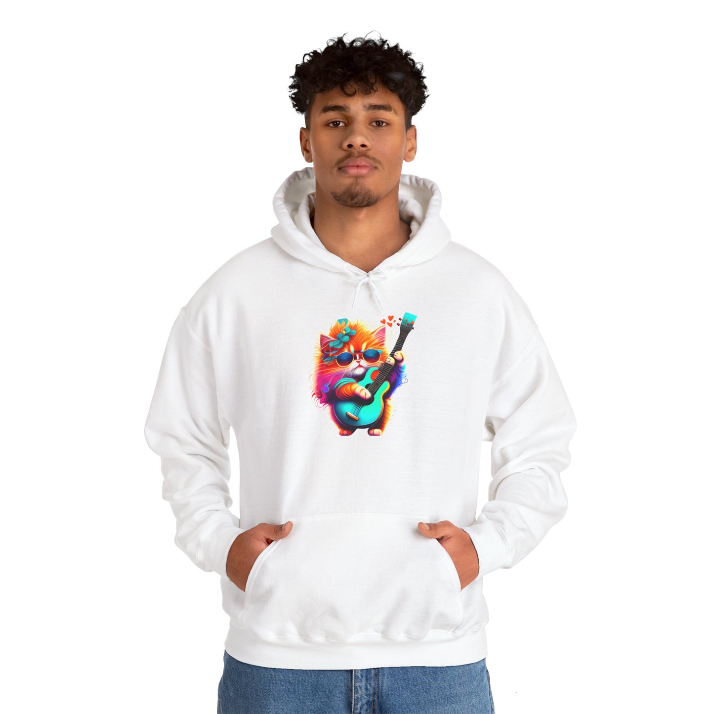 Colorful Guitar Kitten Heavy Blend™ Hooded Sweatshirt