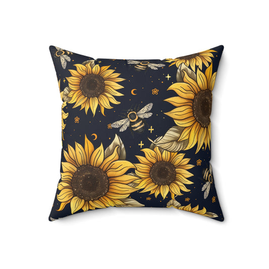 Sunflowers & Bees Throw Pillow