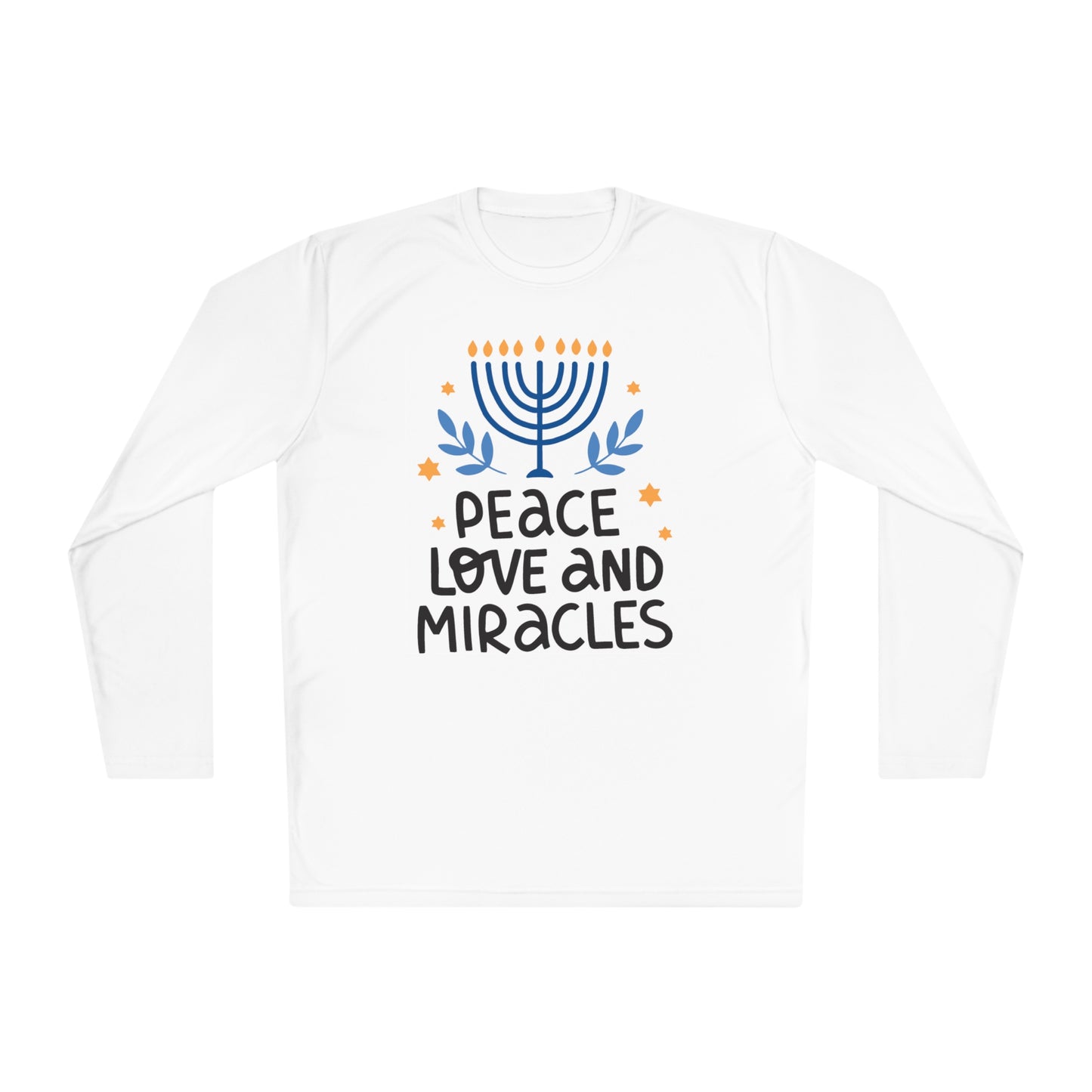 Hanukkah Peace Love & Miracles 1 Adult Long Sleeve Tee