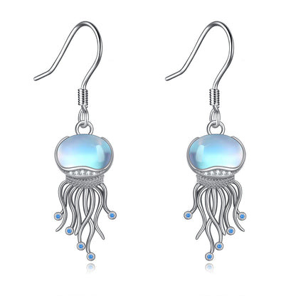 Sterling Silver Ocean Jellyfish Moonstone Dangle Earrings