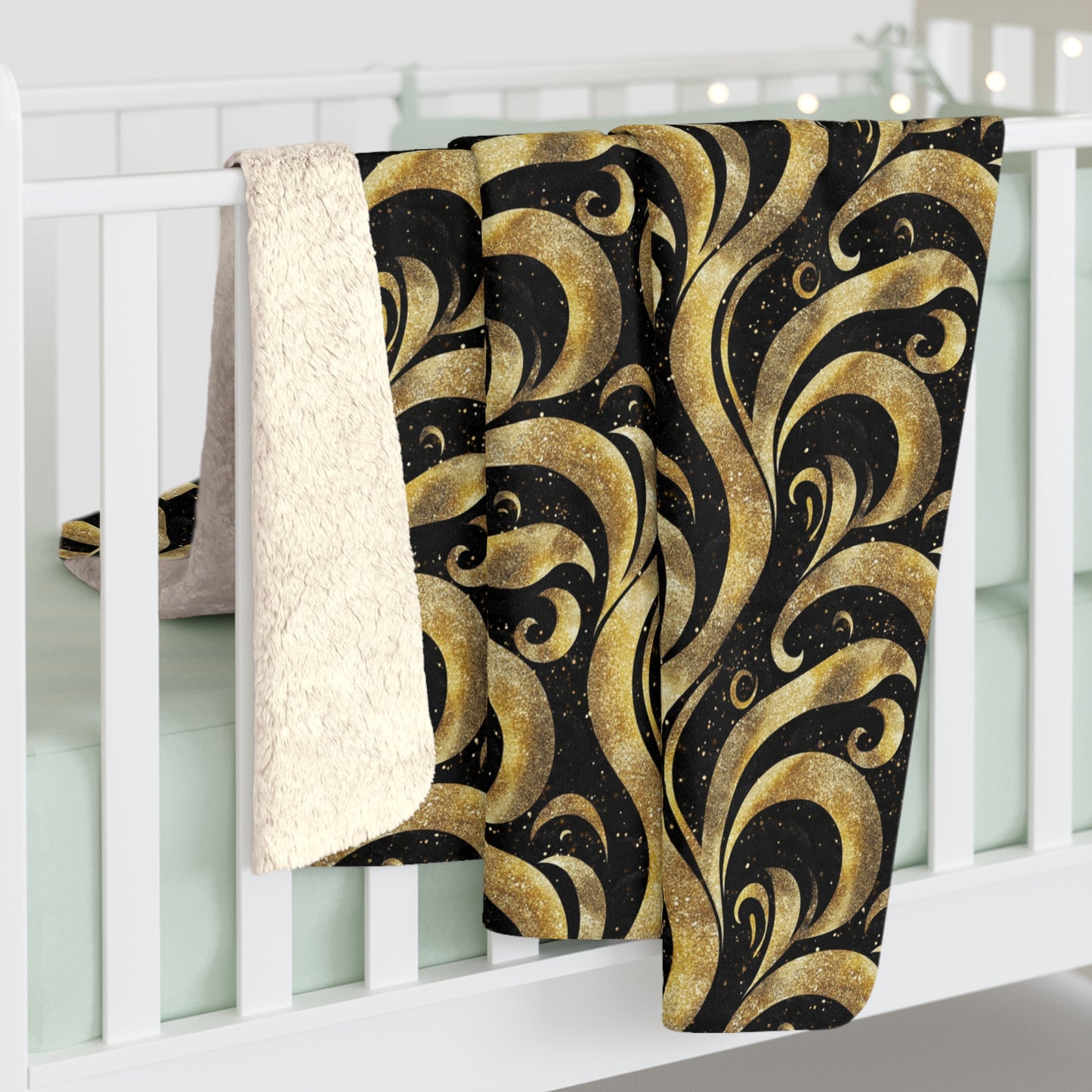 Black & Gold Luxe Swirl Fleece Blanket