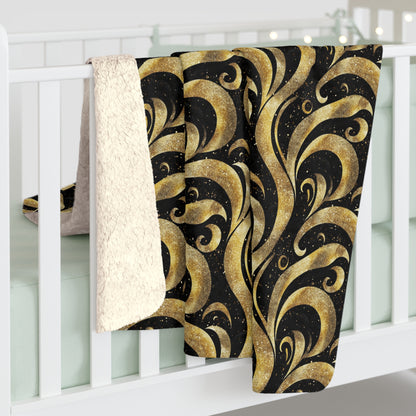 Black & Gold Luxe Swirl Fleece Blanket