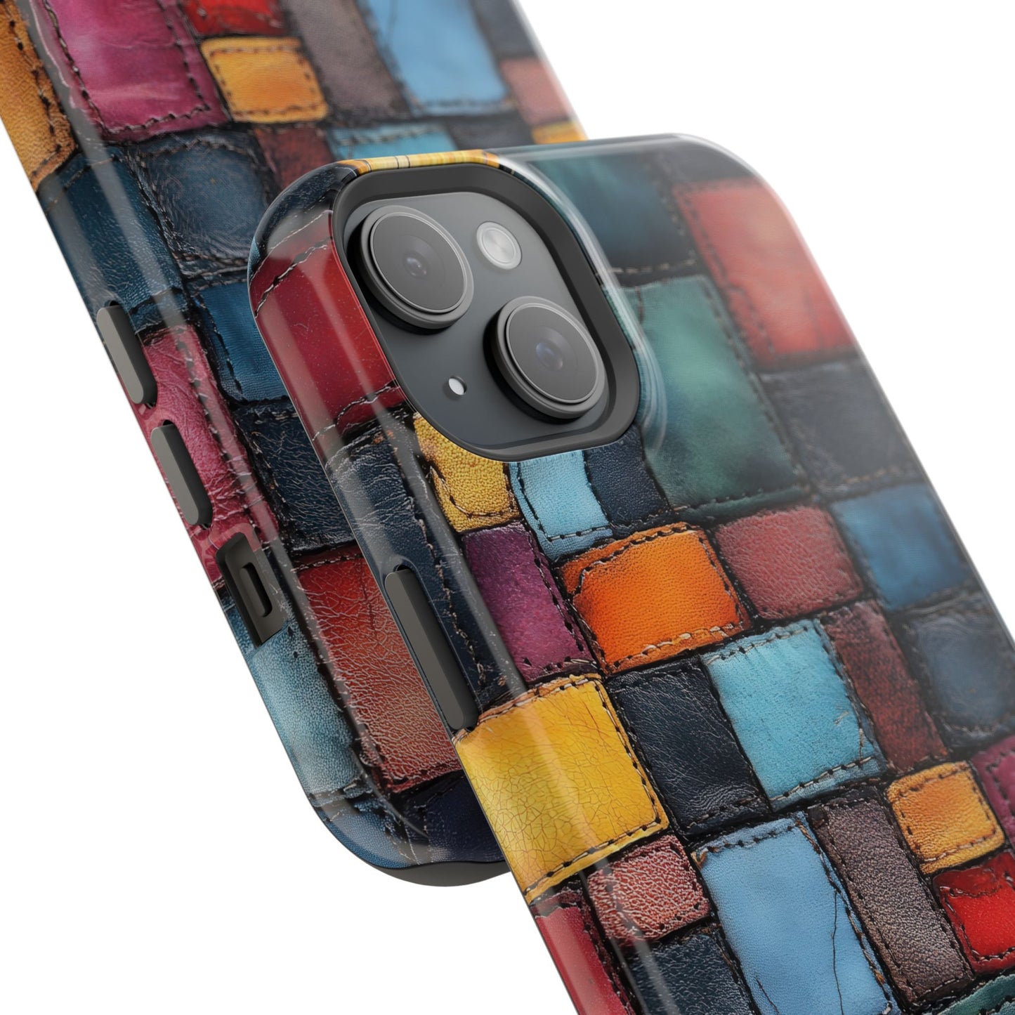Coloerful Leather Patchwork MagSafe® Compatible Tough Case for iPhone