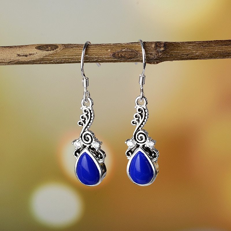 S925 Opaque Blue Silver Dangle Earrings