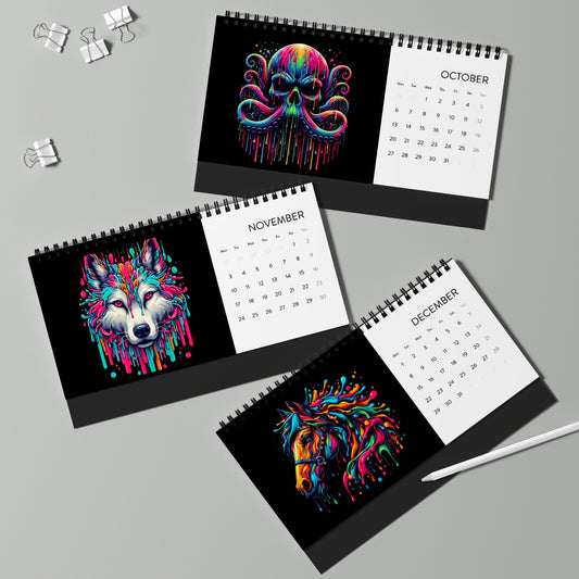 Colorful Animals Simplex Desk Calendar (2025 grid)