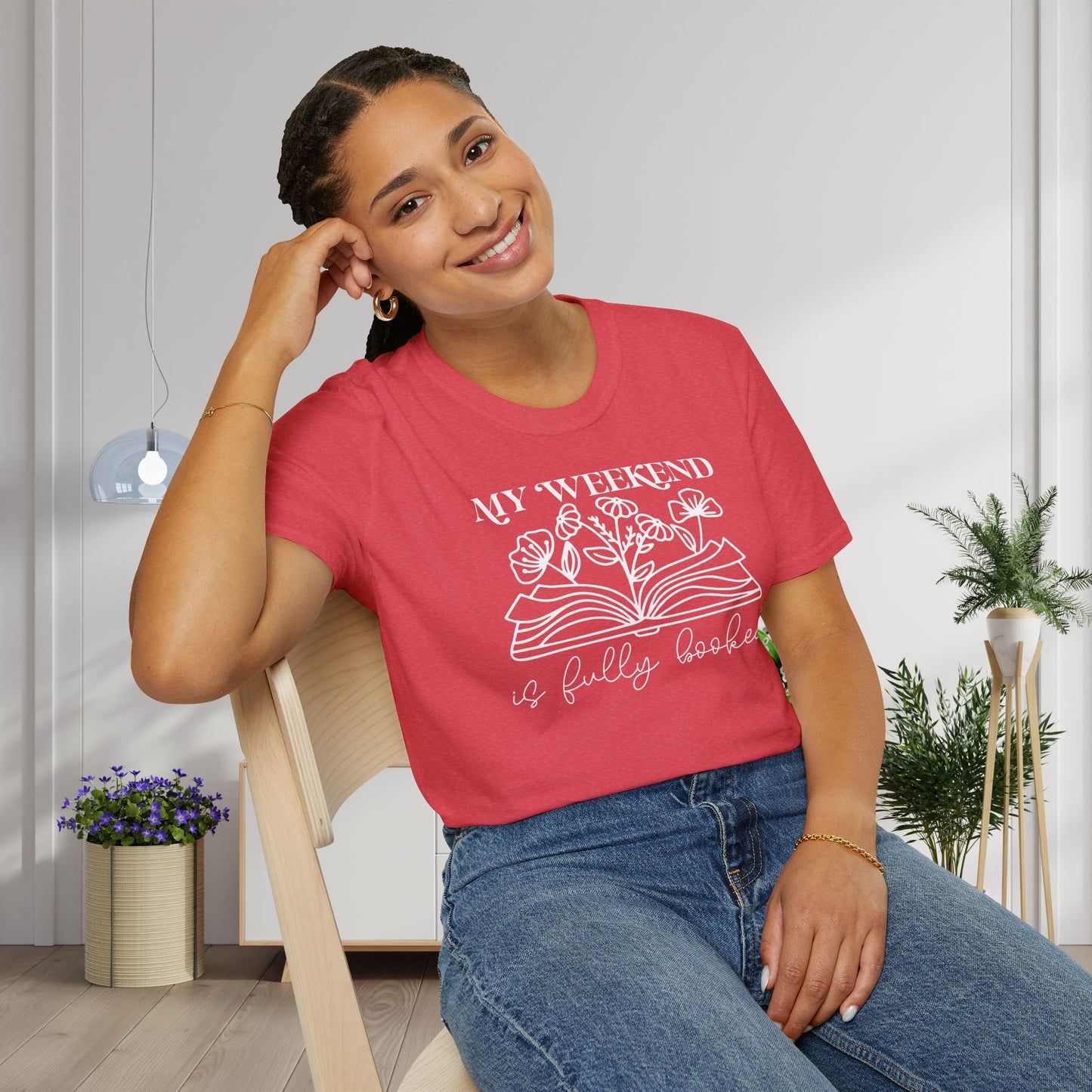 My Weekend Is Fully Booked (Flowers, Open Book) Adult T-shirt