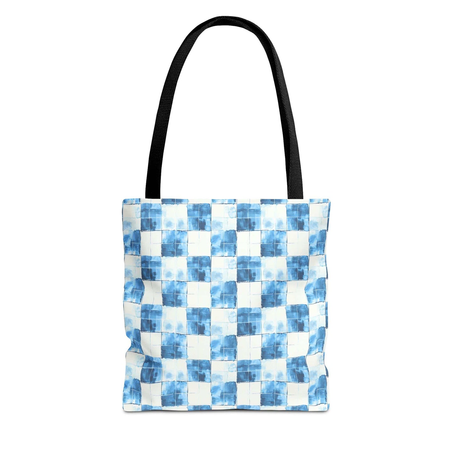 Cozy Blue Checkered Canvas Tote Bag