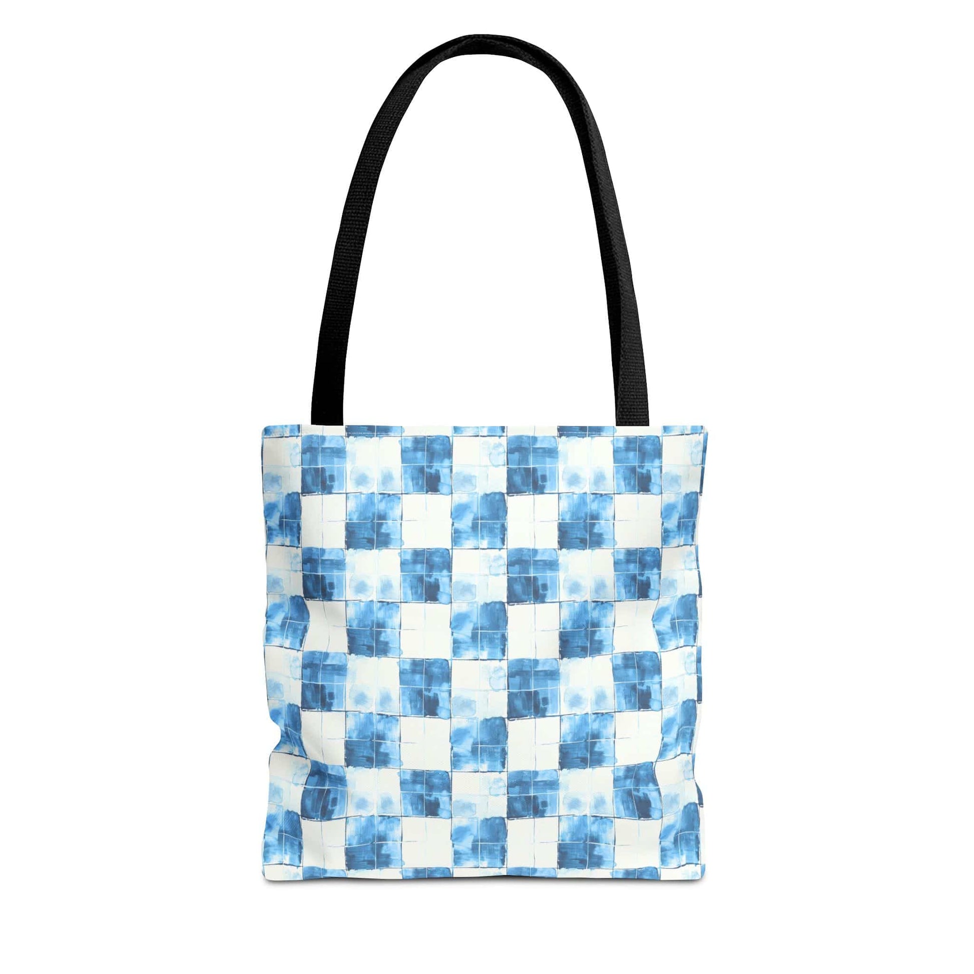Cozy Blue Checkered Canvas Tote Bag