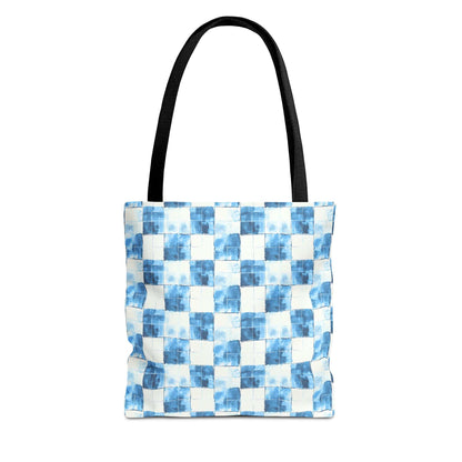 Cozy Blue Checkered Canvas Tote Bag