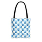 Cozy Blue Checkered Canvas Tote Bag