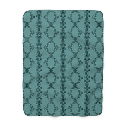 Teal Lace Pattern Sherpa Fleece Blanket