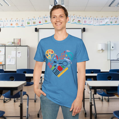 School Supplies Heart Adult T-shirt