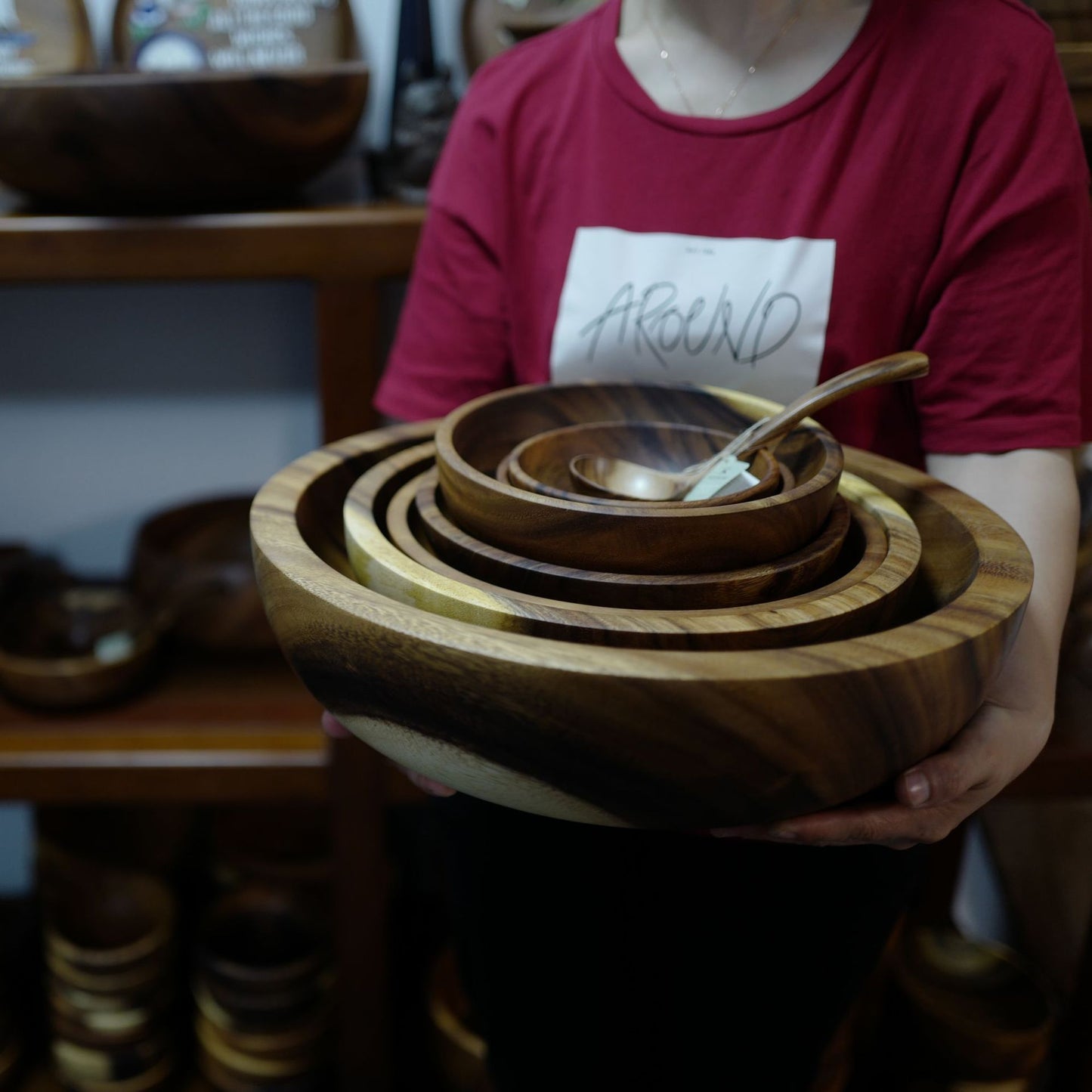 Natural Acacia Wood Bowl And Plate Dinnerware Set