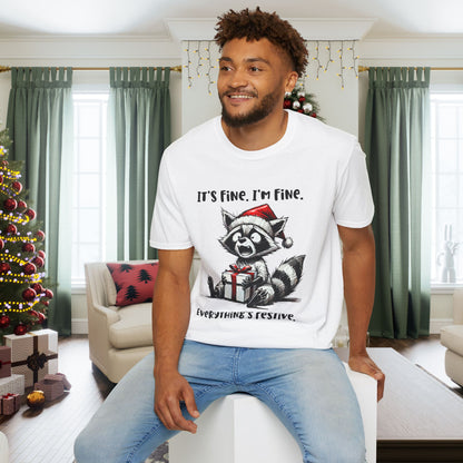 It's Fine I'm Fine Everything's Festive (Racoon) Adult T-shirt