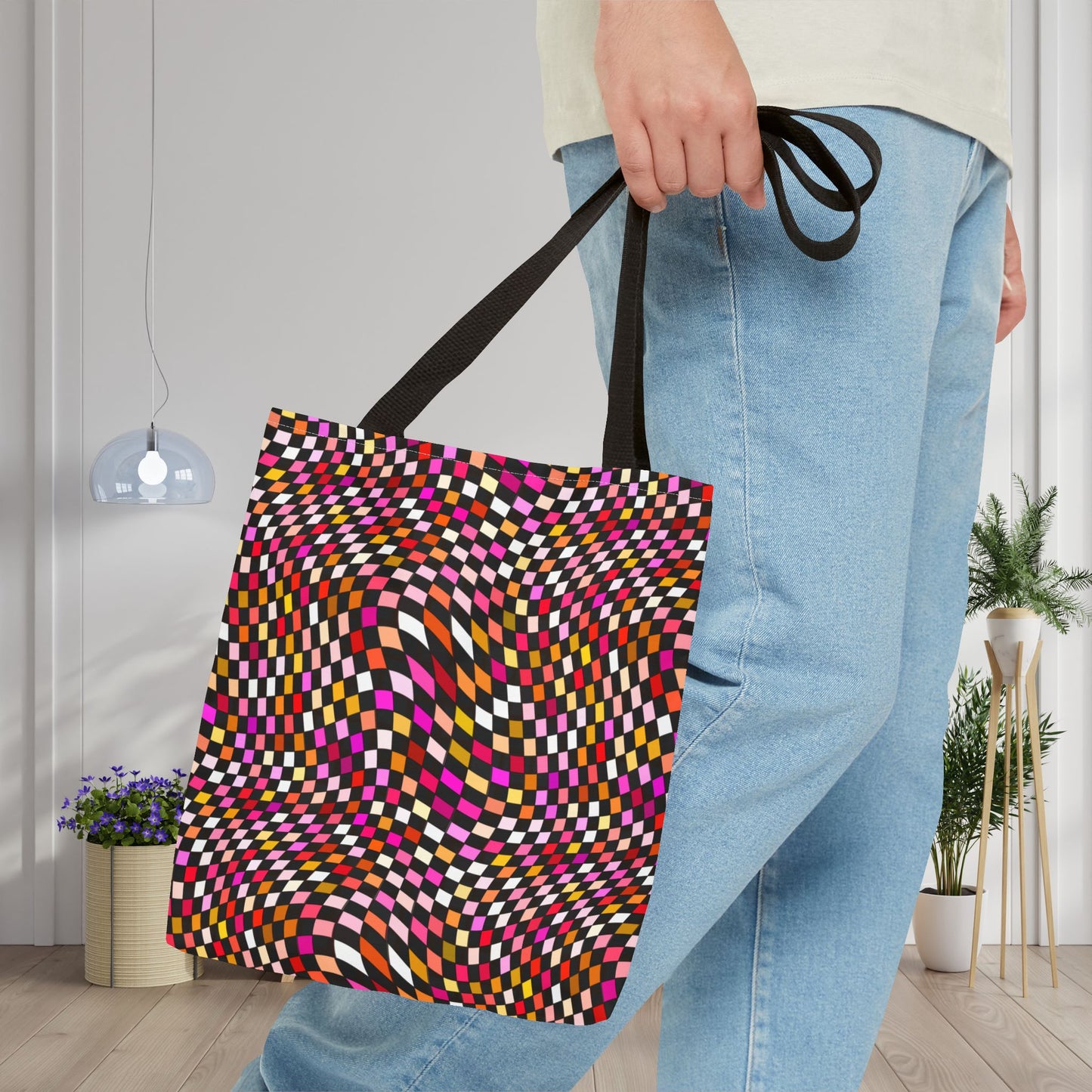 Warped Red Checkered Canvas Tote Bag