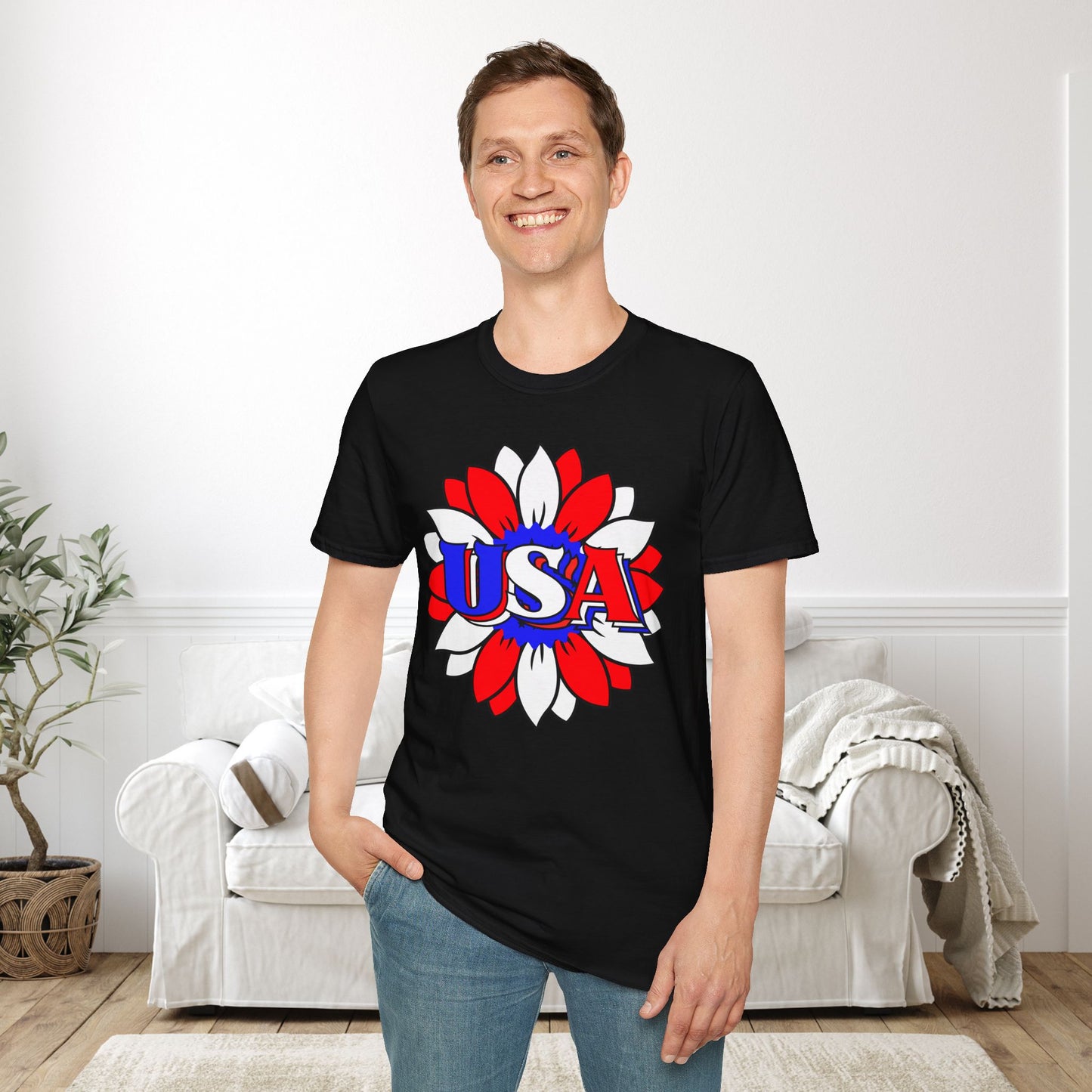 USA Red, White, and Blue Sunflower 2 Adult T-shirt