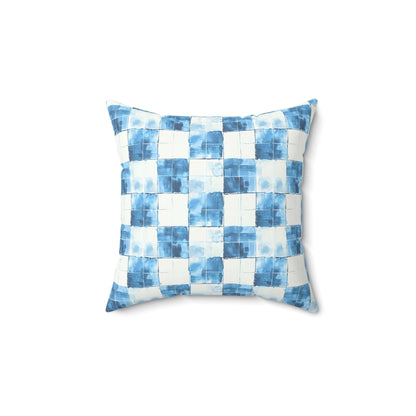 Cozy Blue Checkered Throw Pillow
