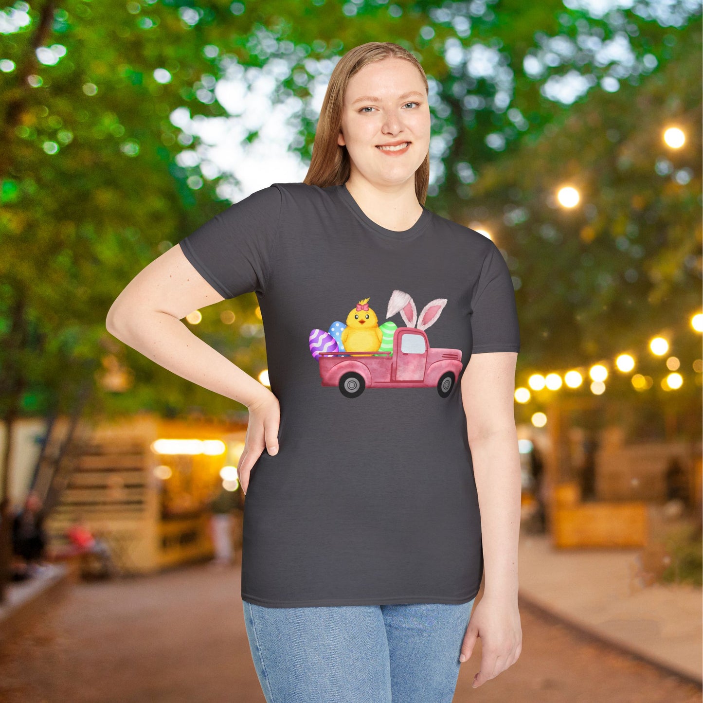 Easter Chick & Eggs In Vintage Truck Adult T-shirt
