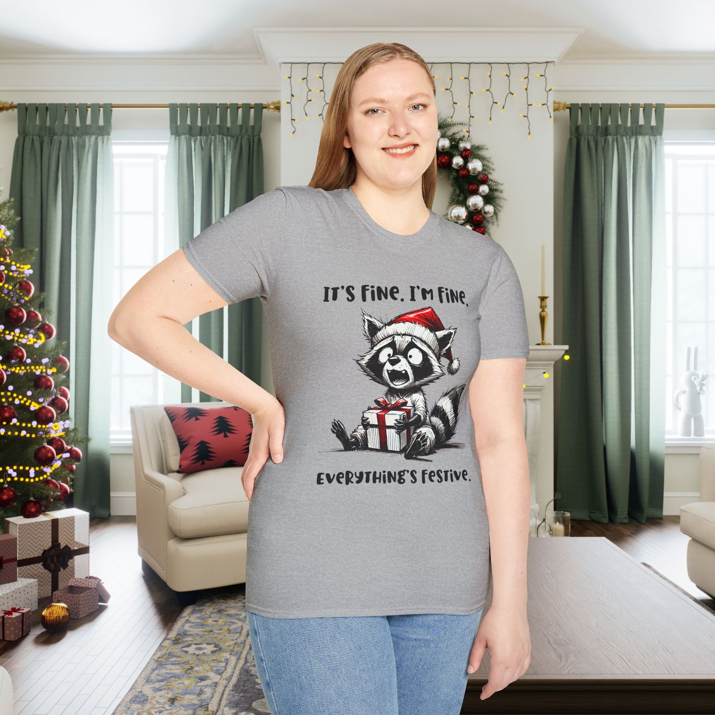 It's Fine I'm Fine Everything's Festive (Racoon) Adult T-shirt