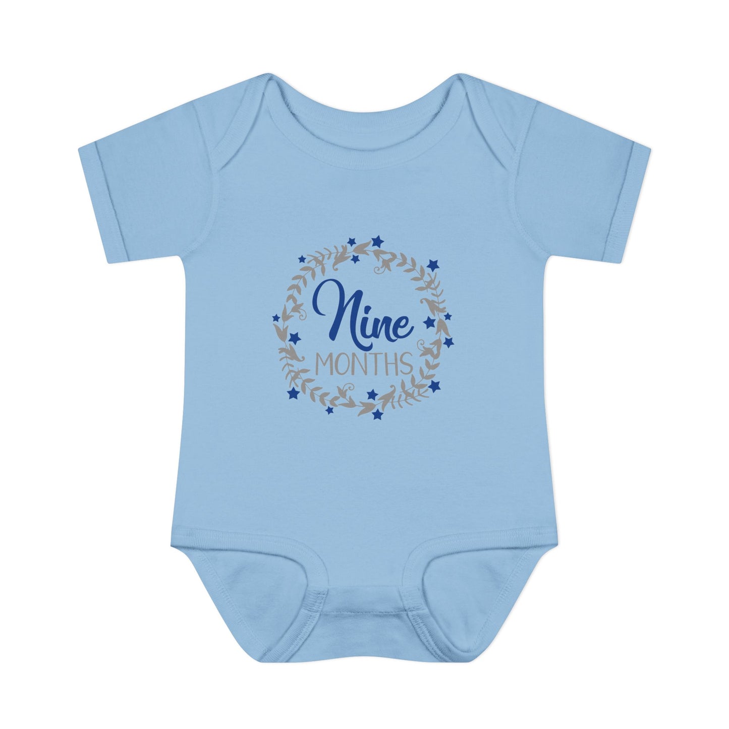 Blue Milestone Wreath Onesie-Nine Months