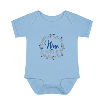 Blue Milestone Wreath Onesie-Nine Months