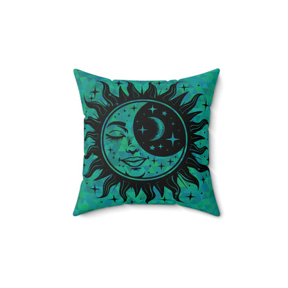 Sun & Moon on Teal Throw Pillow