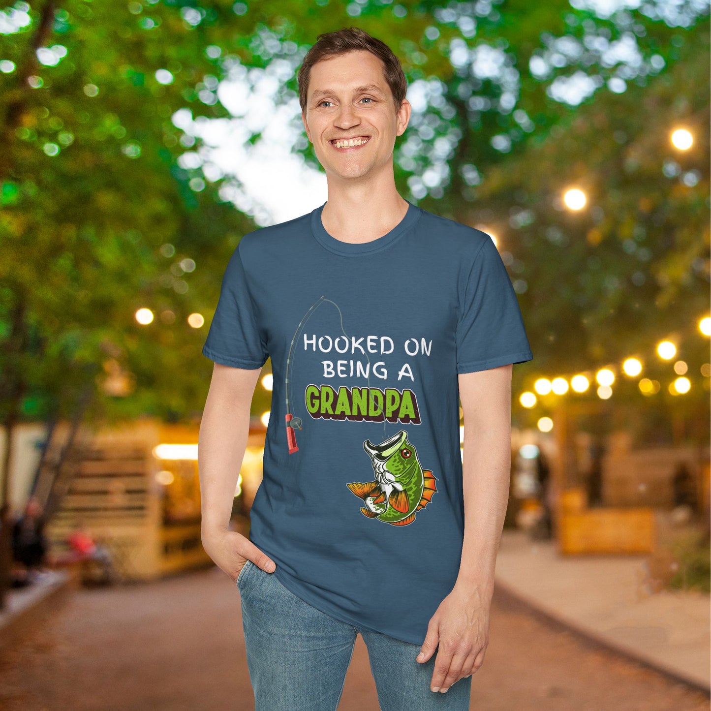 Hooked On Being A Grandpa Adult T-shirt