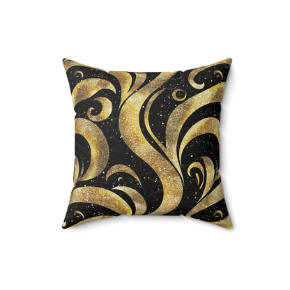 Black & Gold Luxe Swirl Throw Pillow