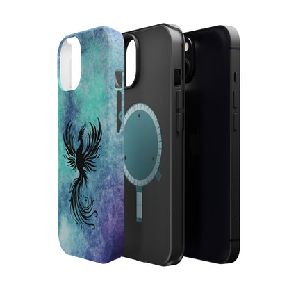 Phoenix Silhouette Over Teal Nebula MagSafe® Compatible Tough Case for iPhone