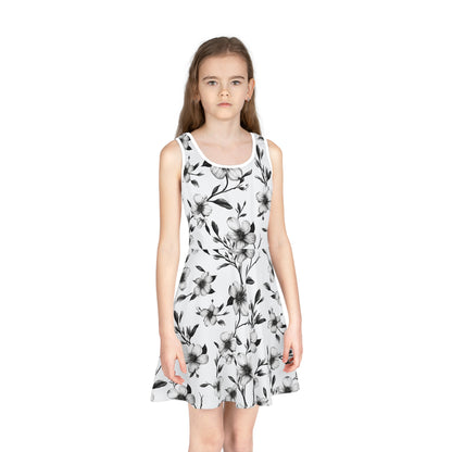 Black & White Five Petal Floral Girls' Sleeveless Sundress