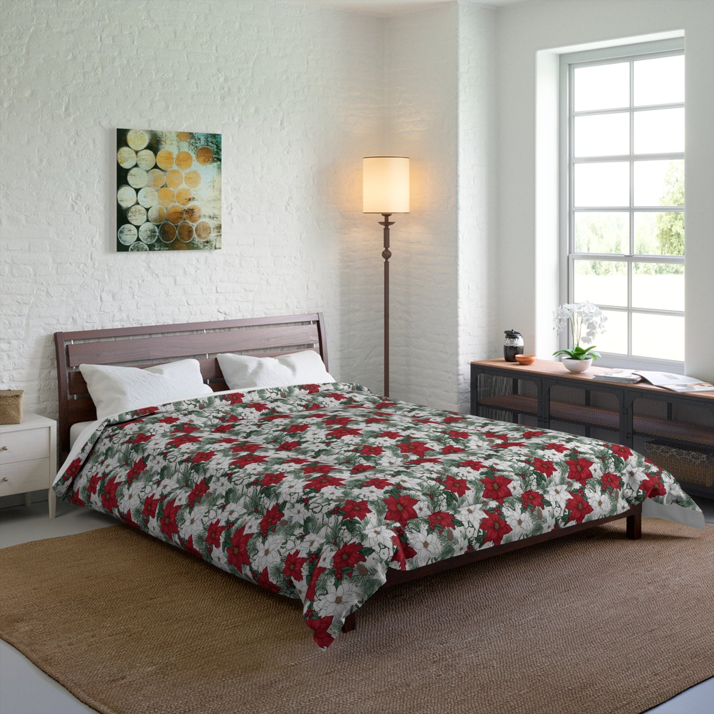 Winter Poinsettia Garden Comforter