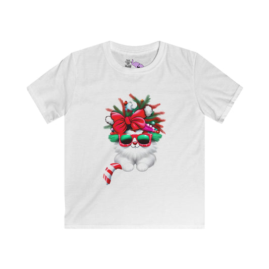 White Candy Cane Kitten Youth Softstyle Tee
