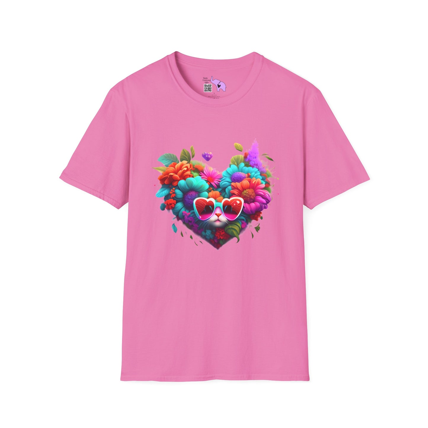 Colorful Flowers/Heart Kitten T-shirt