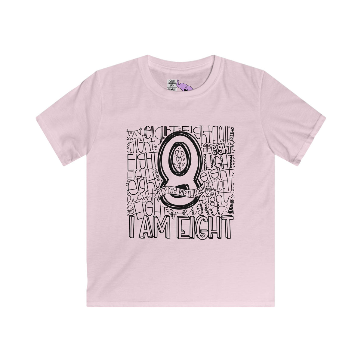 I Am Eight Typography Youth Softstyle Tee