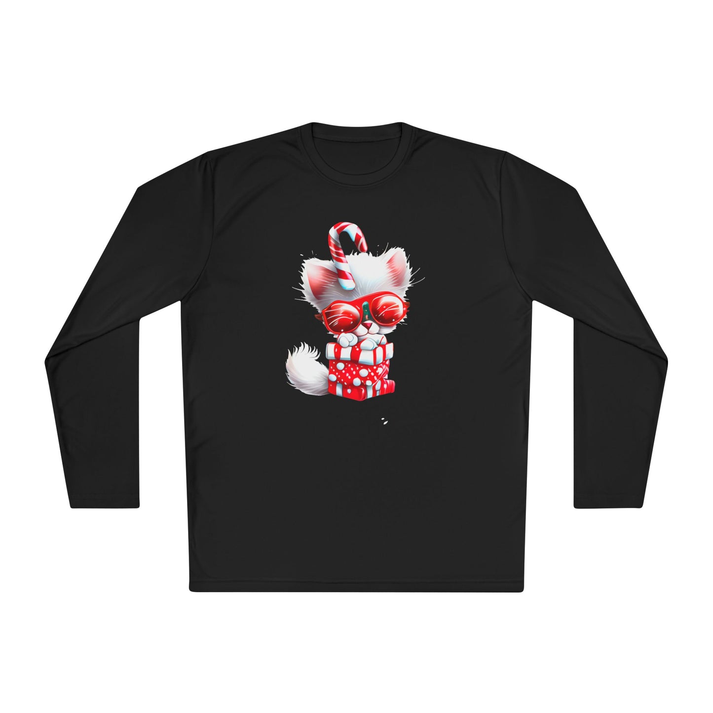 Candy Cane Kitten Adult Long Sleeve Tee