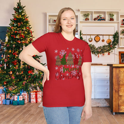 Checkered Print Trees Merry Christmas Adult T-shirt